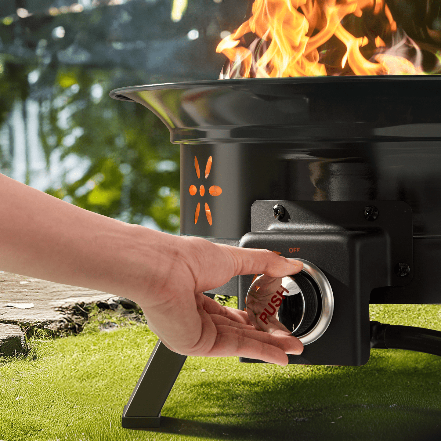 Philergo 19 inch Portable Fire Pits with Grill for Outside 58000 BTU Gas Fire Bowl with Foldable Legs & Lid & Carry Kit & Lava Rock Stone