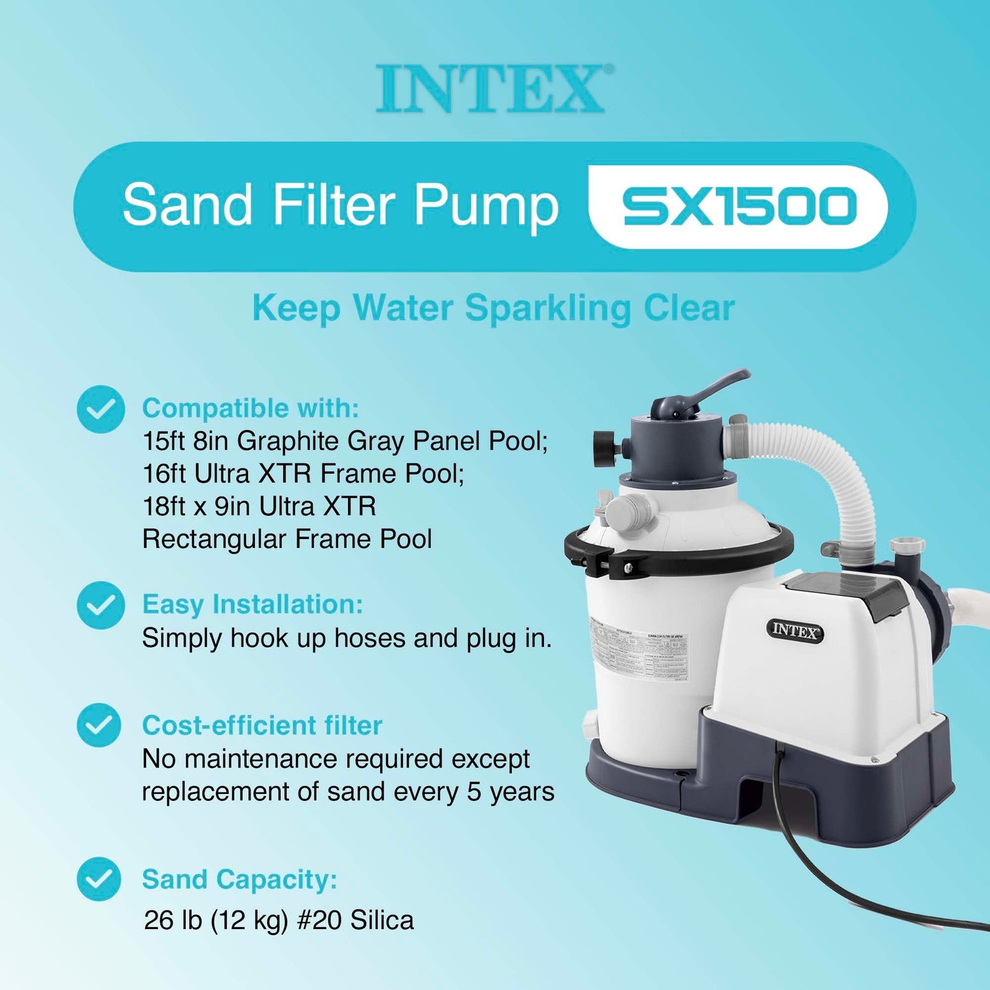 Intex Krystal Clear 1500 GPH Sand Filter Pump for Above Ground Swimming Pools