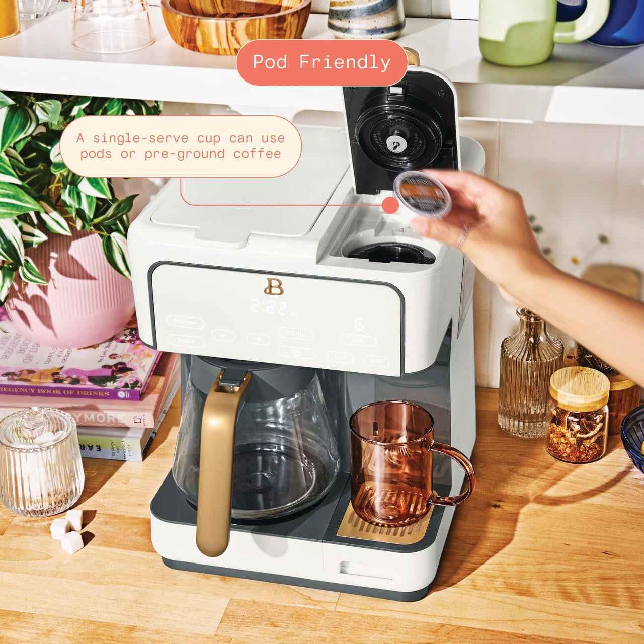 Beautiful Multi-Brew 12-Cup Programmable Drip & Single-Serve Coffee Maker, White Icing by Drew Barrymore