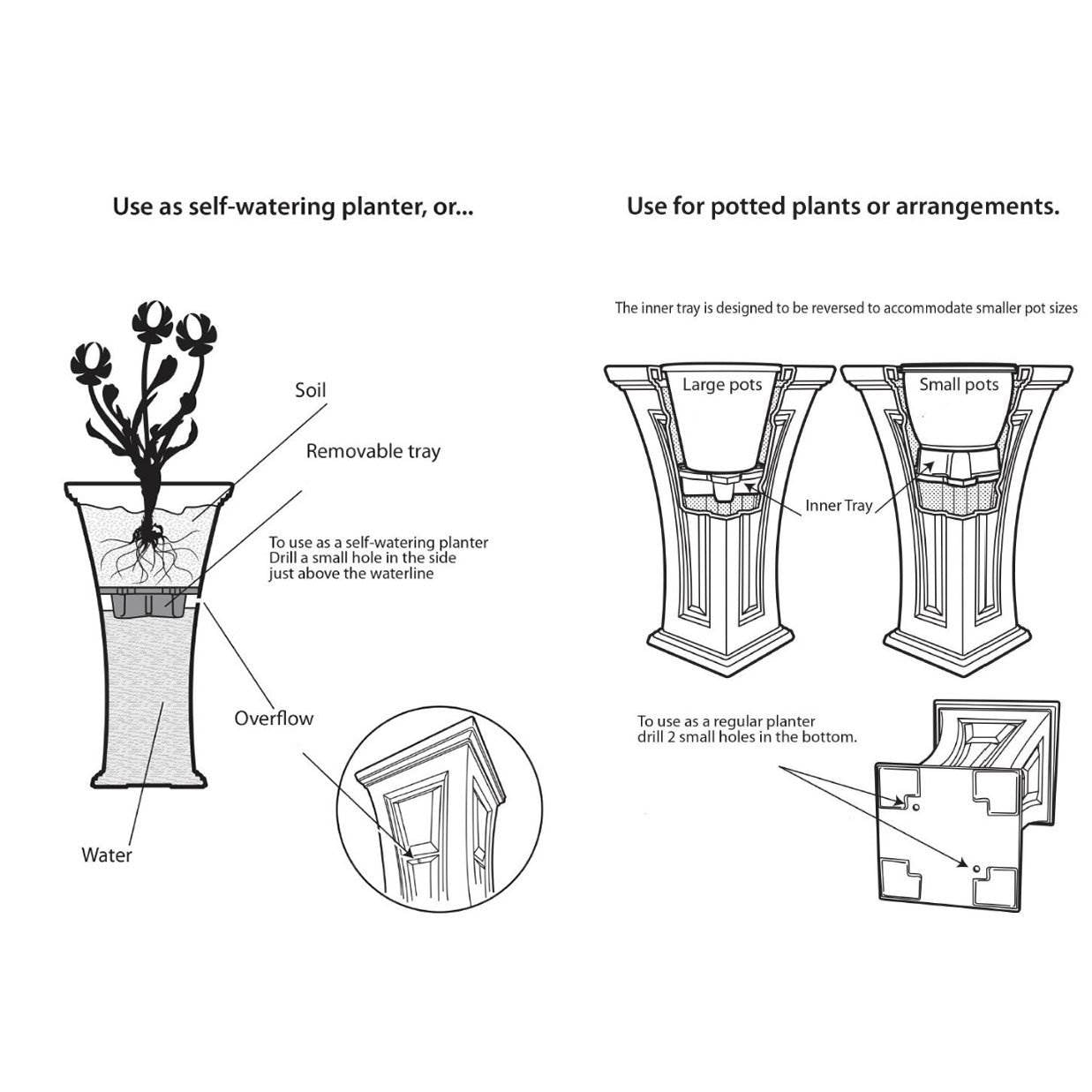 YIMBY Heritage Self Watering Tall Outdoor Garden Patio Planter Pot, (4 Pack)