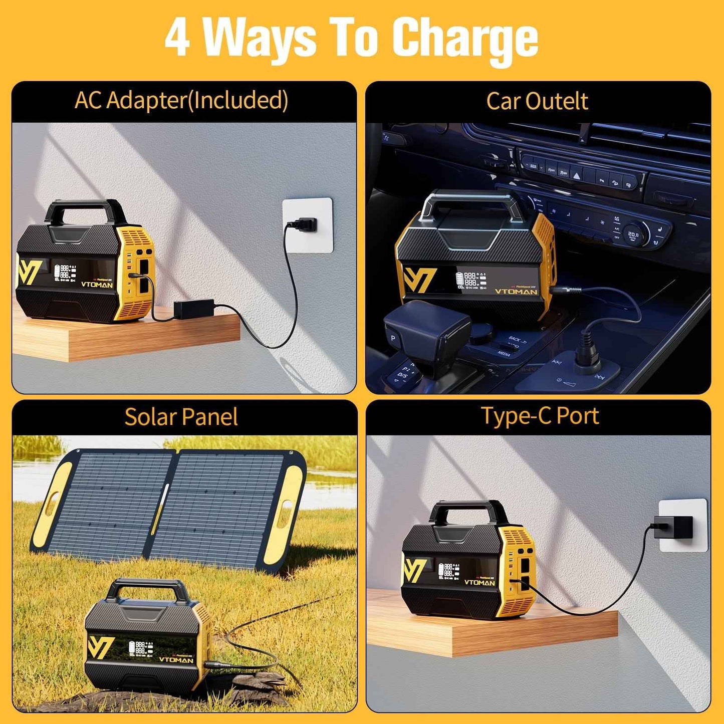VTOMAN FlashSpeed 300 Portable Power Station 70000mAh, Only 7.4lbs with 7 Outlets, LiFePO4 Generator, 12V/24V DC Input Adapt RV/Van, PD 100W Type-C for Power Outage, Camping