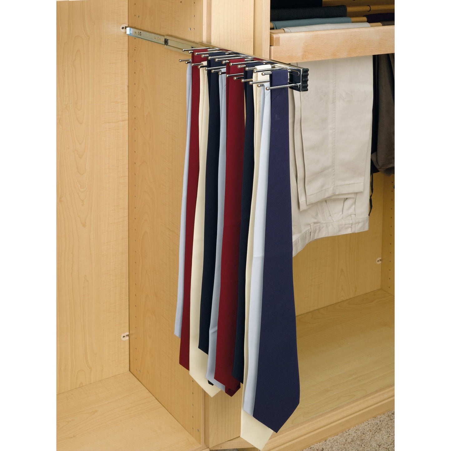 Rev-A-Shelf 14" Side Mount Extending Tie Organization Rack, Chrome, TRC-14CR