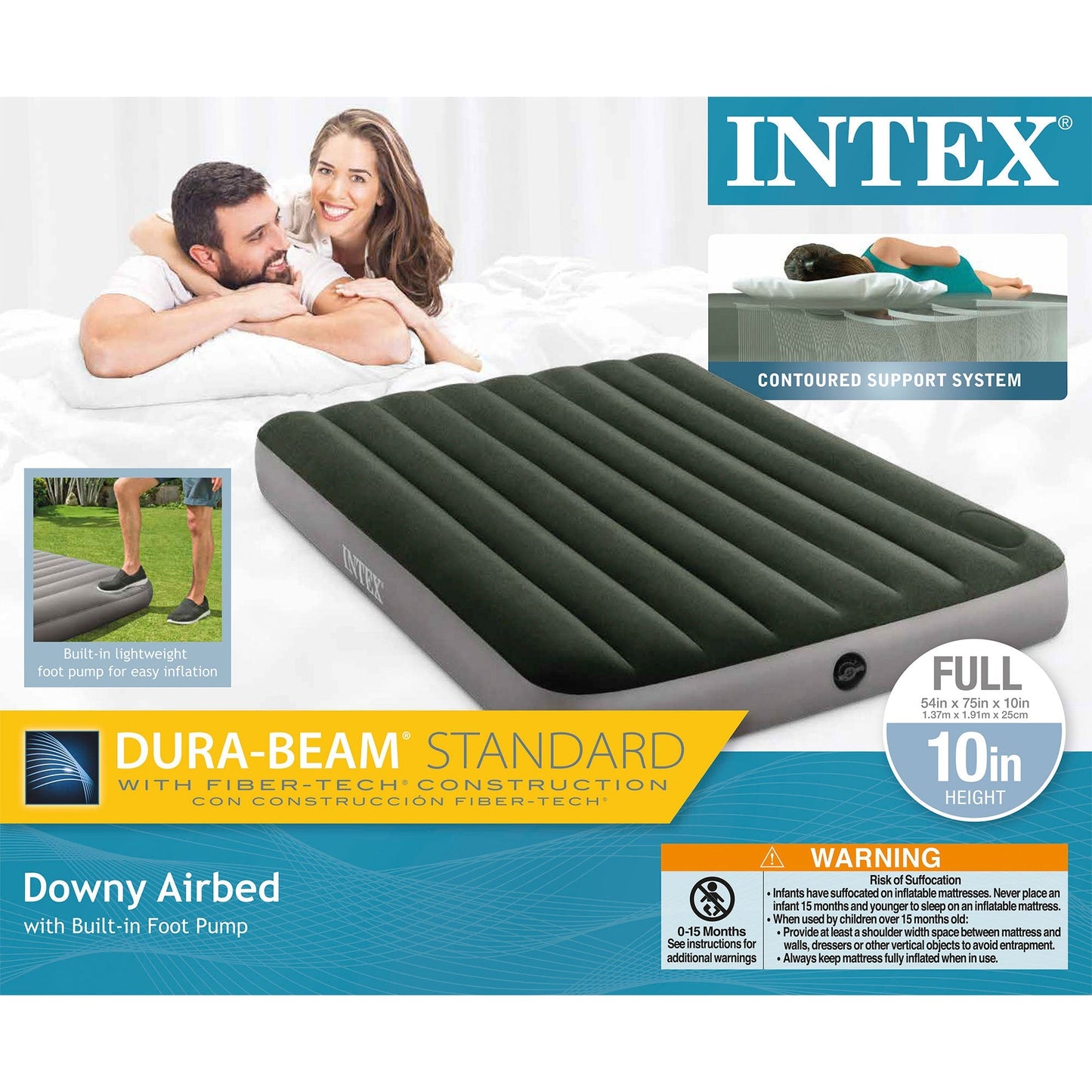 Intex Dura-Beam Standard Series Downy Airbed with Built-In Foot Pump, Full Size