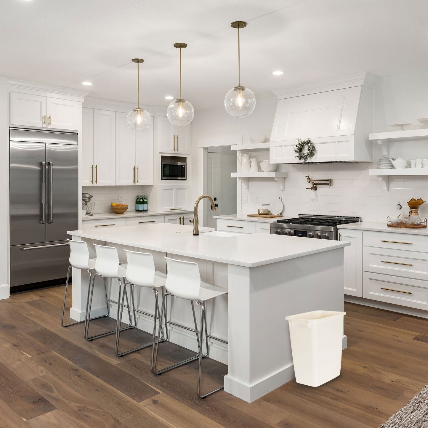 Rubbermaid 21 Quart Rectangular Kitchen Wastebasket Trash Can, Bisque (3 Pack)