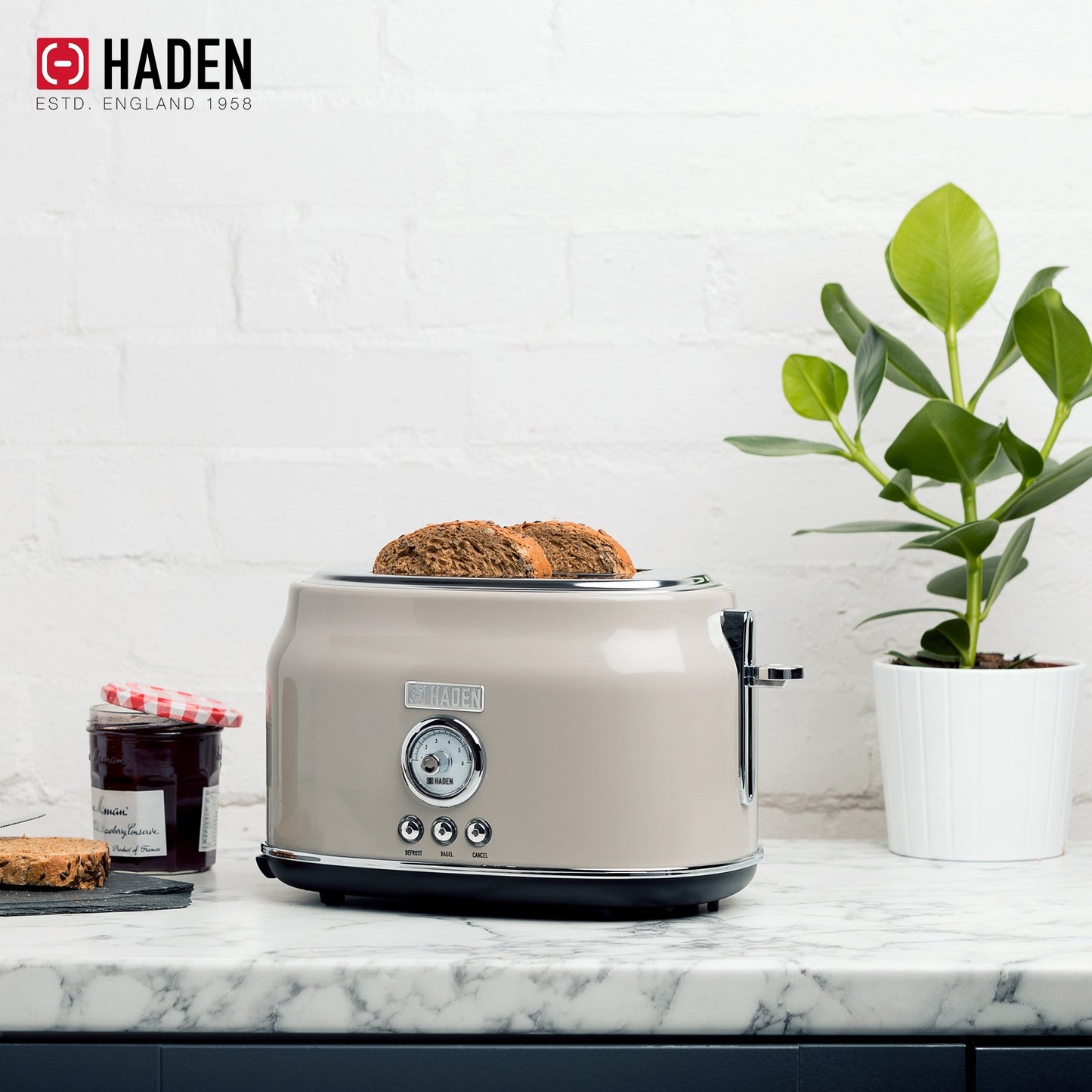 Haden Dorset 2 Slice Wide Slot Toaster & Electric Water Kettle, Putty & Chrome