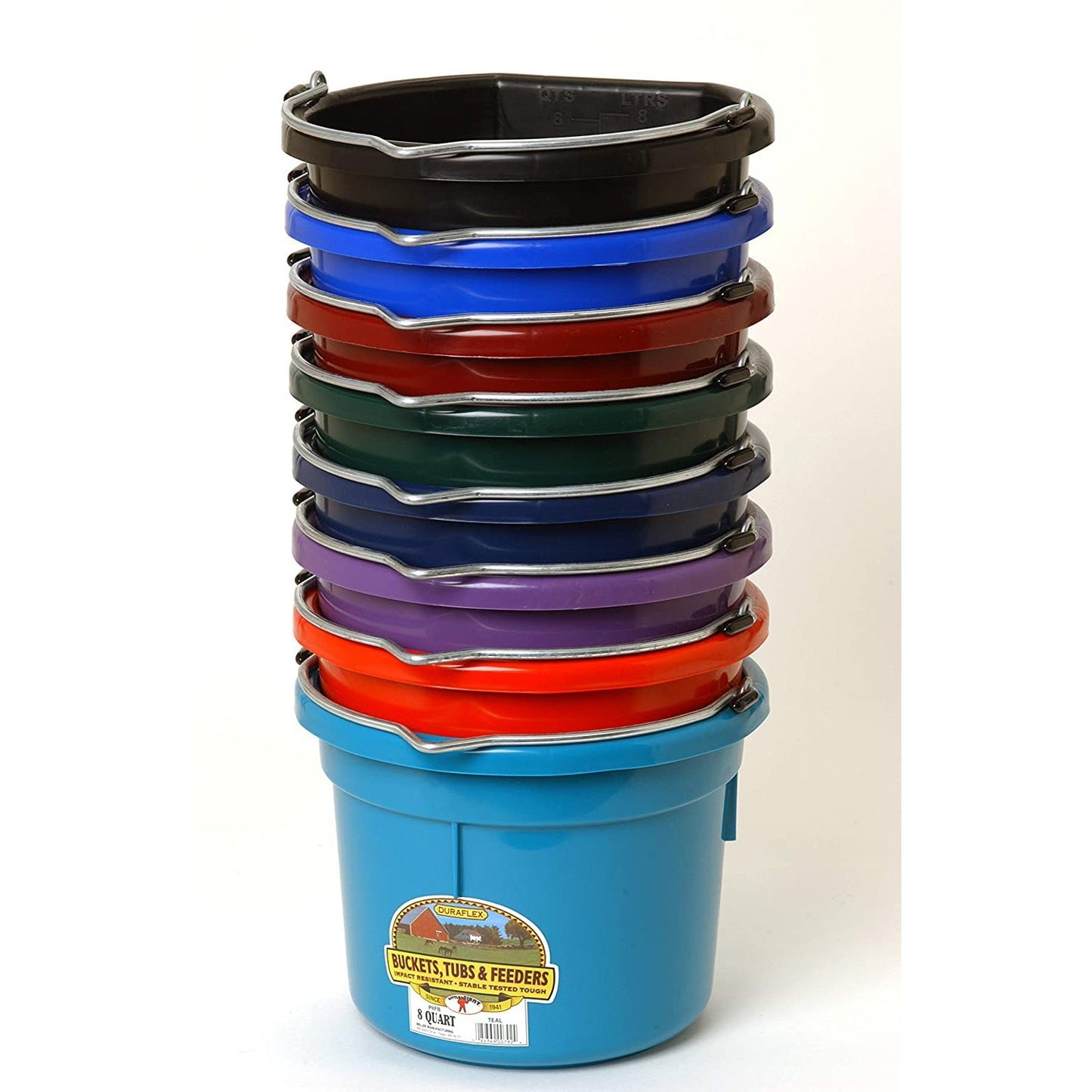 Little Giant 2 Gallon All Purpose Flat Back Plastic Bucket, Purple, (12 Pack)