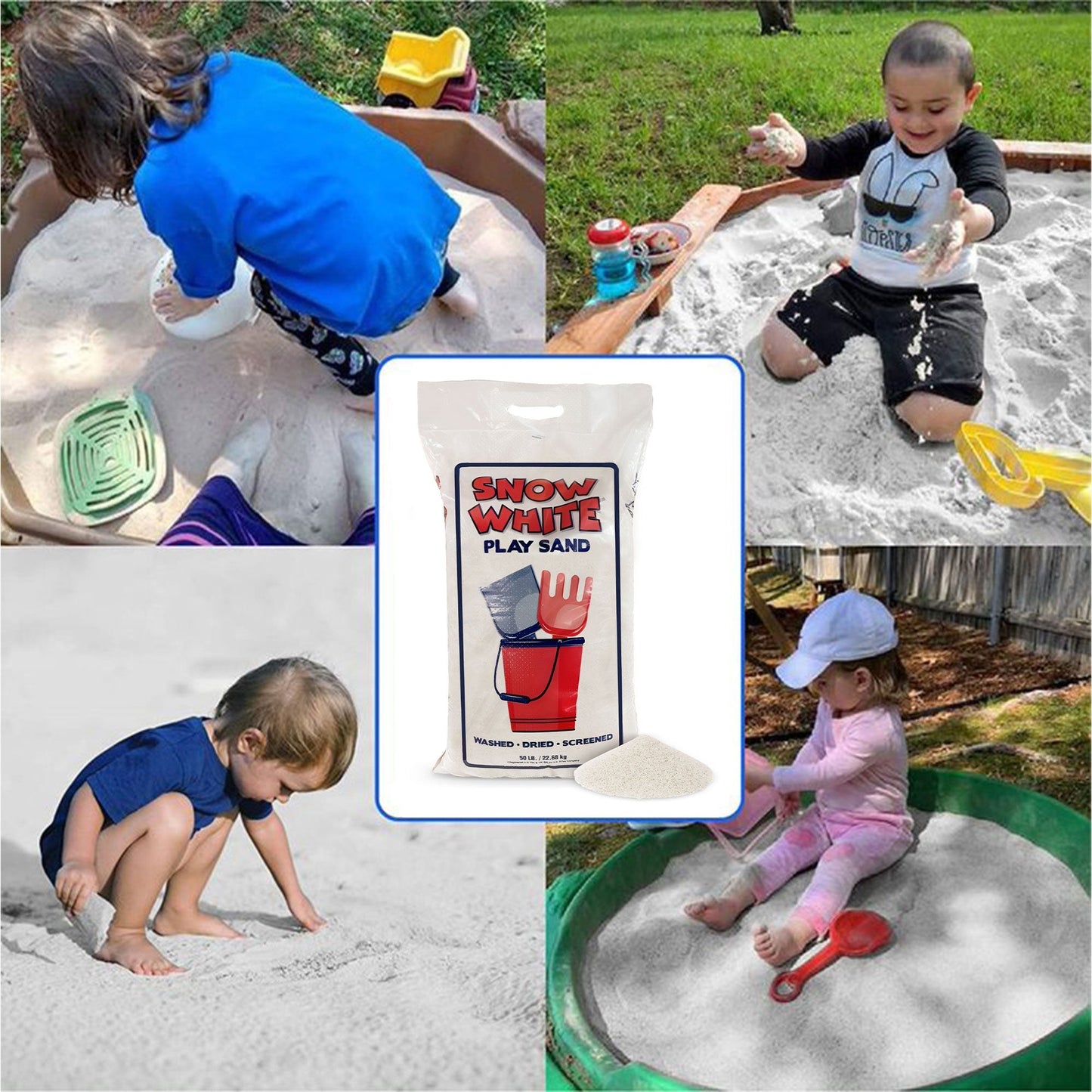 US Silica Snow White Comfortable Play Sand for Sand Tables, White, 50 Pound Bag