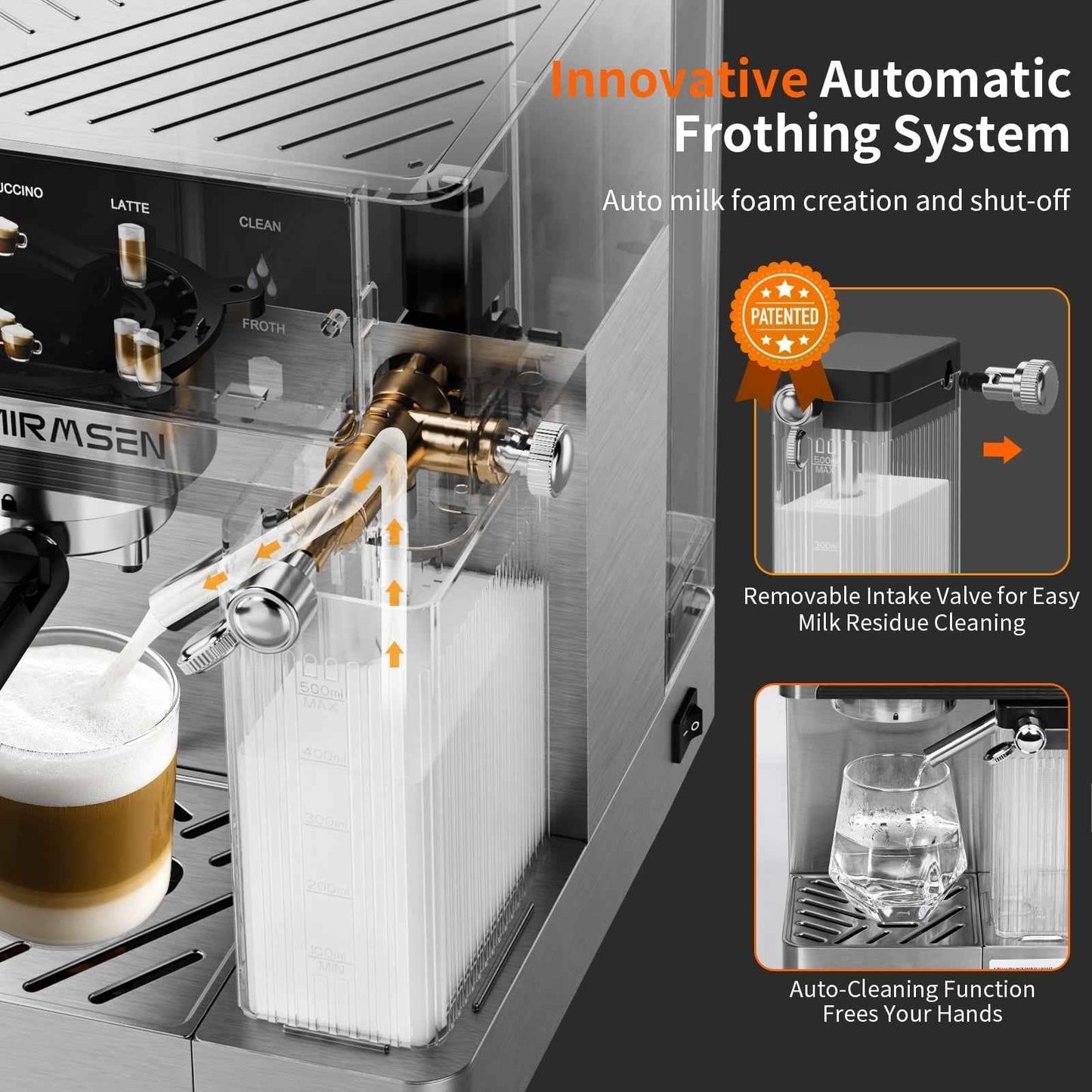 AIRMSEN Espresso Machine with Color Touchscreen, 20 Bar Cappuccino Latte Machines with Automatic Milk Frother, Dual Boiler Stainless Steel Espresso Maker for Home, 1350W