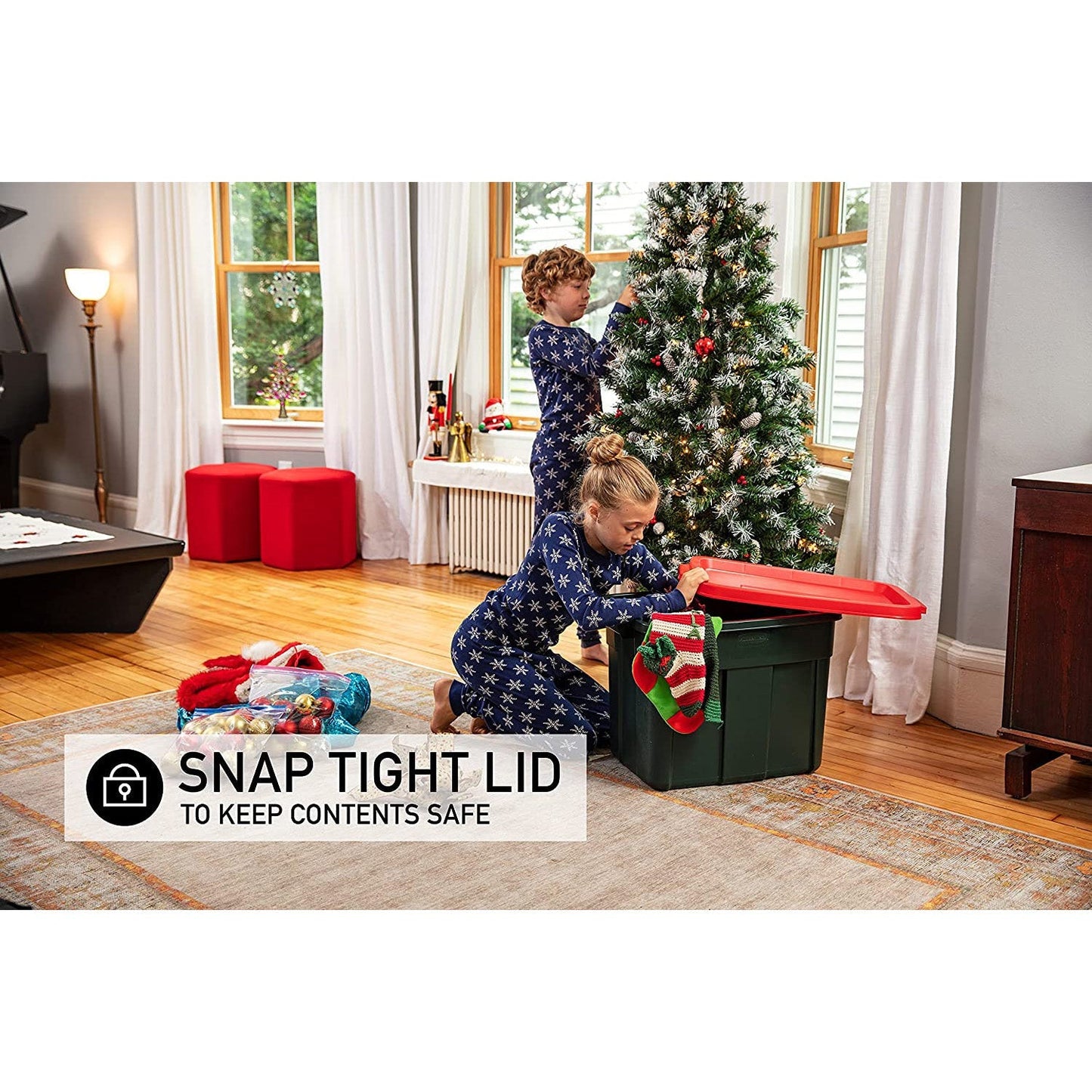 Rubbermaid Roughneck 18 Gal Plastic Holiday Storage Tote, Green and Red (6 Pack)