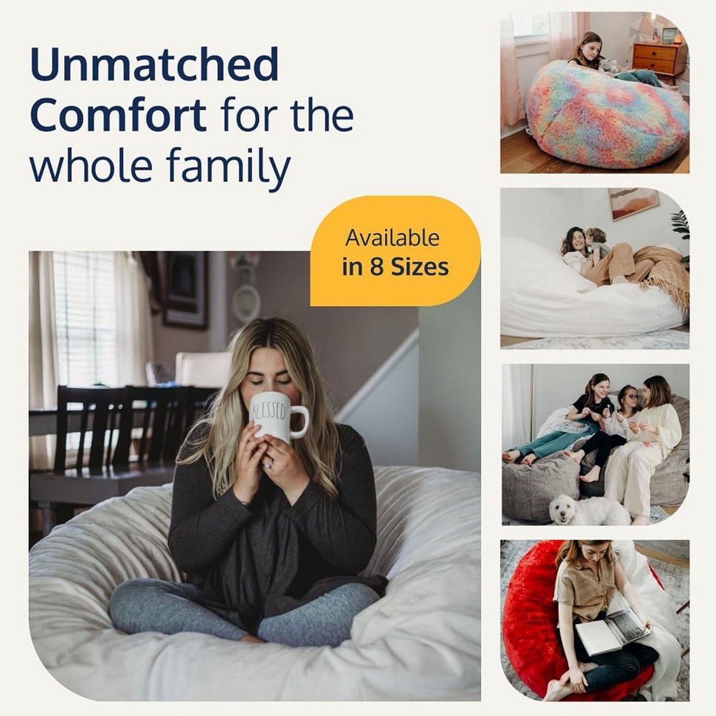 Ultimate Sack 3ft Bean Bag Chair, Oversized Indoor Comfy Lounger, Navy Suede