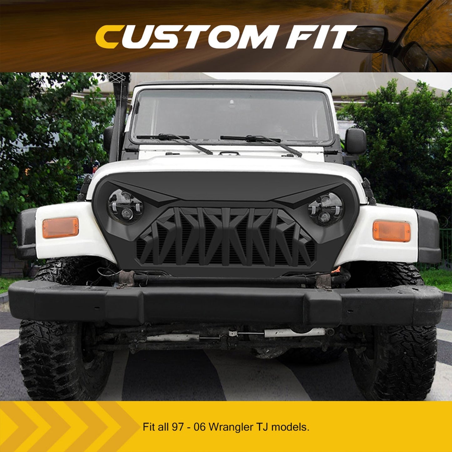 AMERICAN MODIFIED Shark Grille Compatible w/ 1997-2006 Jeep Wrangler TL or LJ - Find Fresh Goods