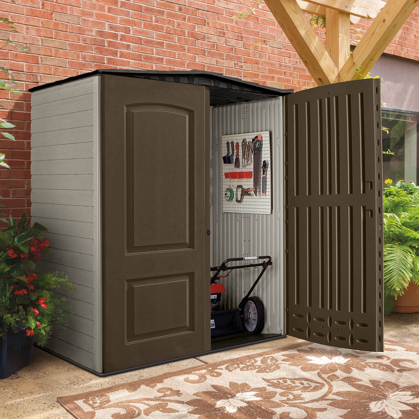 Rubbermaid 5x4 Ft Resin Weatherproof Outdoor Storage Shed, Canteen Brown/Putty