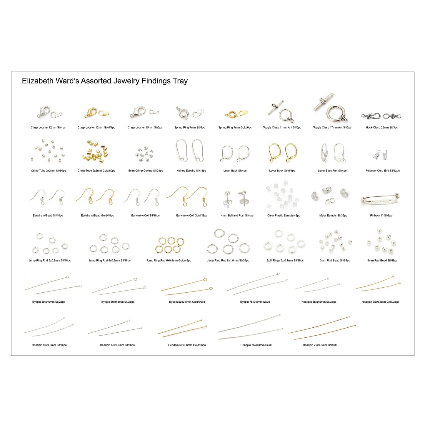 Bead Storage Solutions Elizabeth Ward 1,111pc Assorted Jewelry Findings Tray