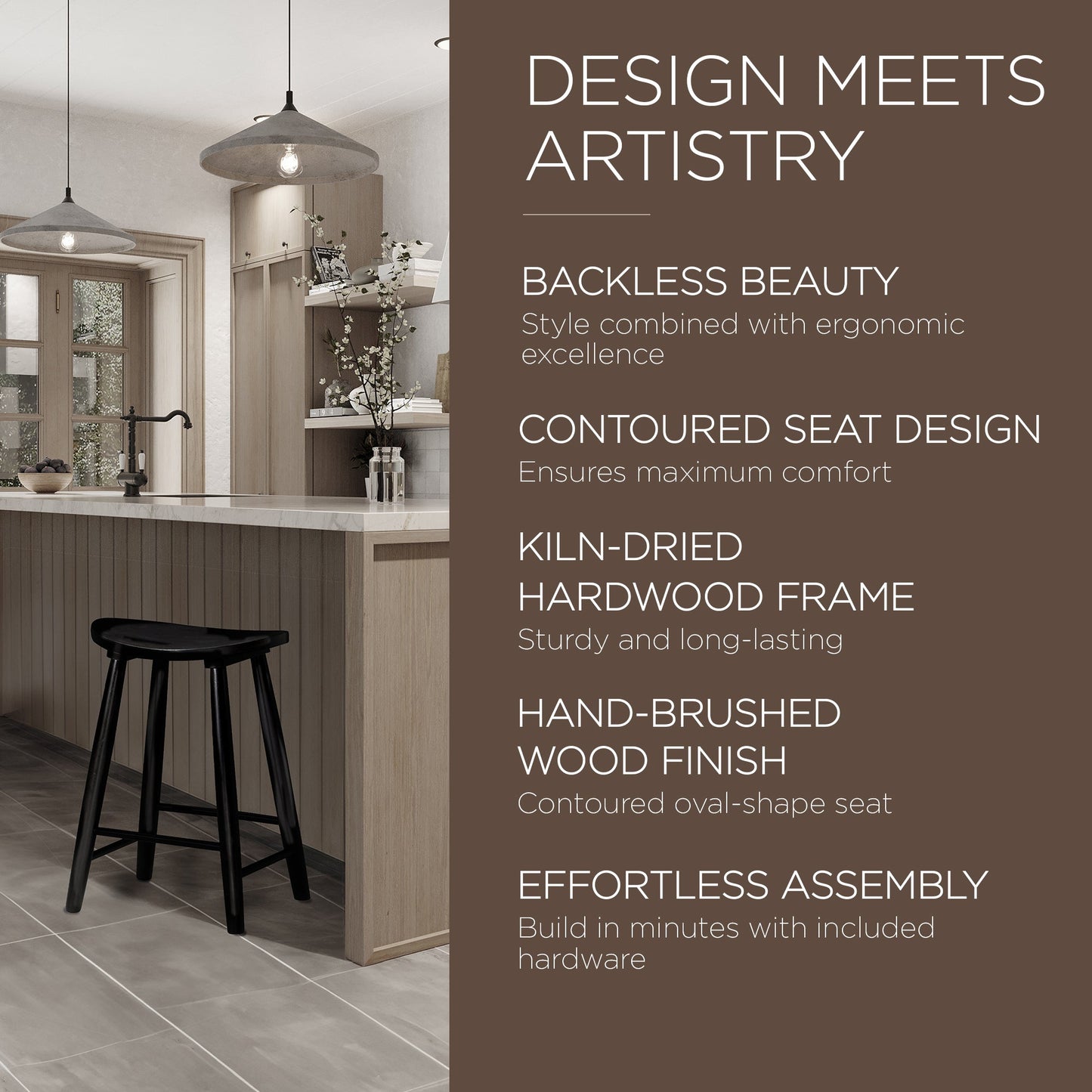 Maven Lane Luna Counter Stool in Rustic Black Wood Finish