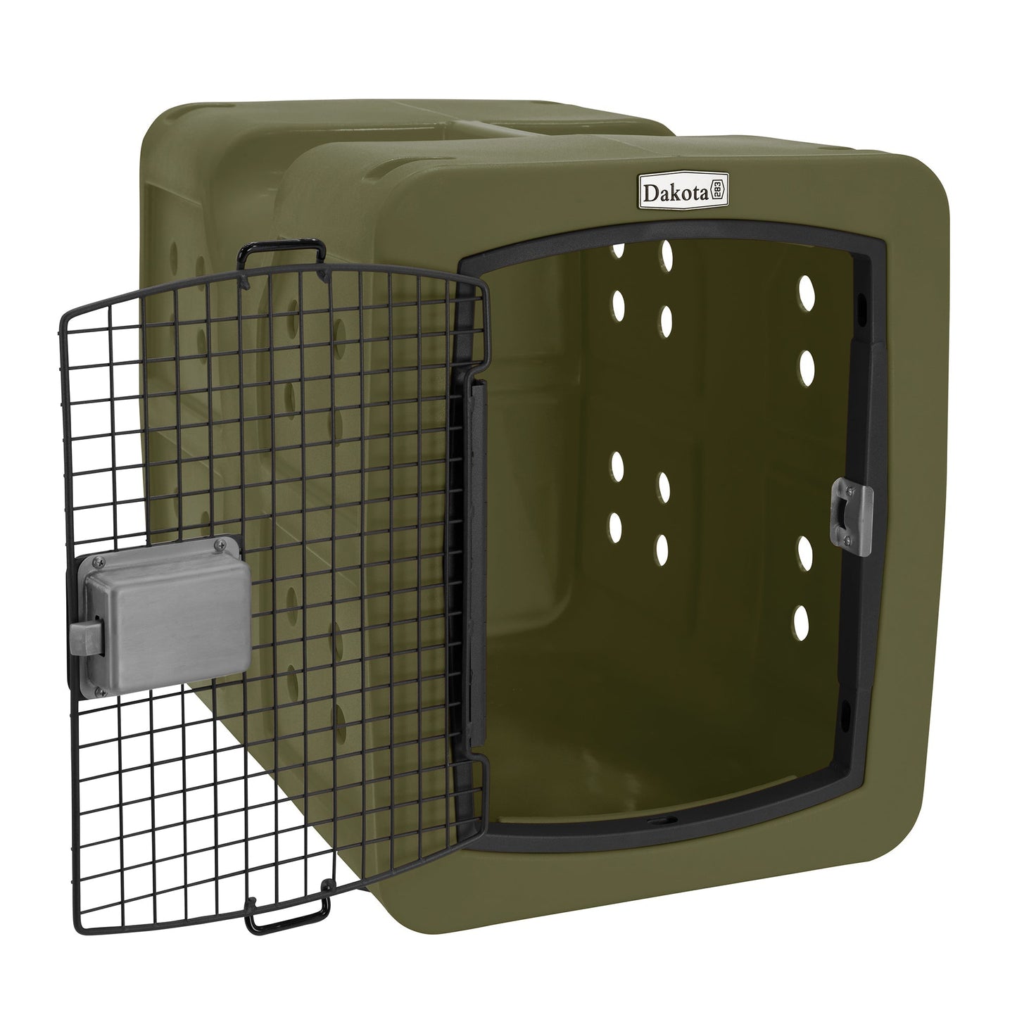 Dakota 283 G3 Medium Easy to Clean Dog Kennel w/ Handle & Latching Door, Olive