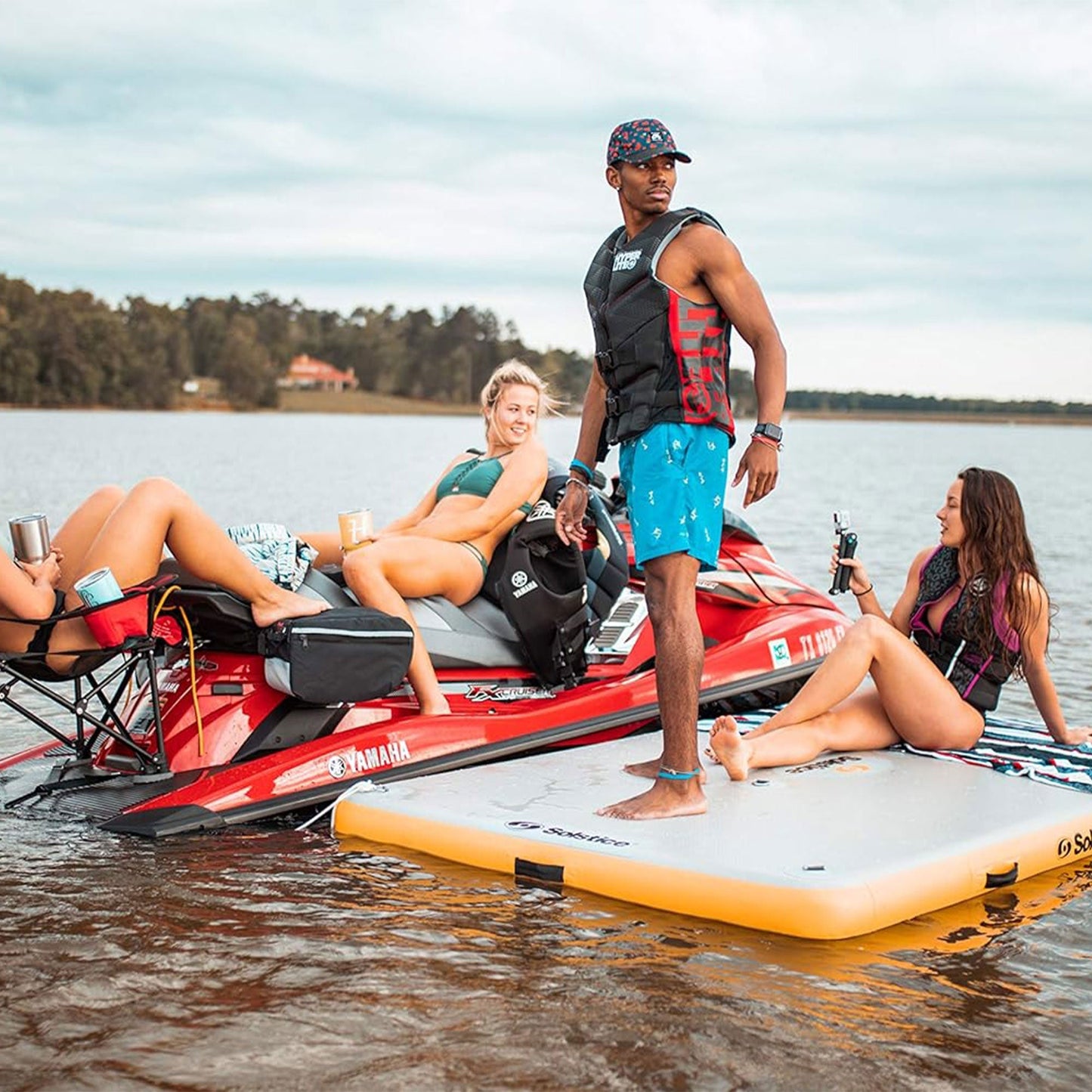 Solstice 10' x 8' Inflatable Floating Dock Rafting Platform with Pump and Bag - Find Fresh Goods