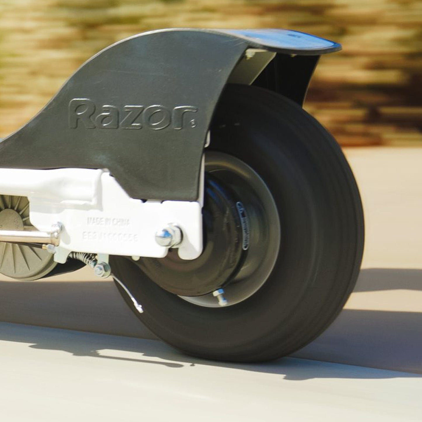 Razor E300S Seated Electric Scooter for Kids, Pneumatic Tires, Seat, White/Blue