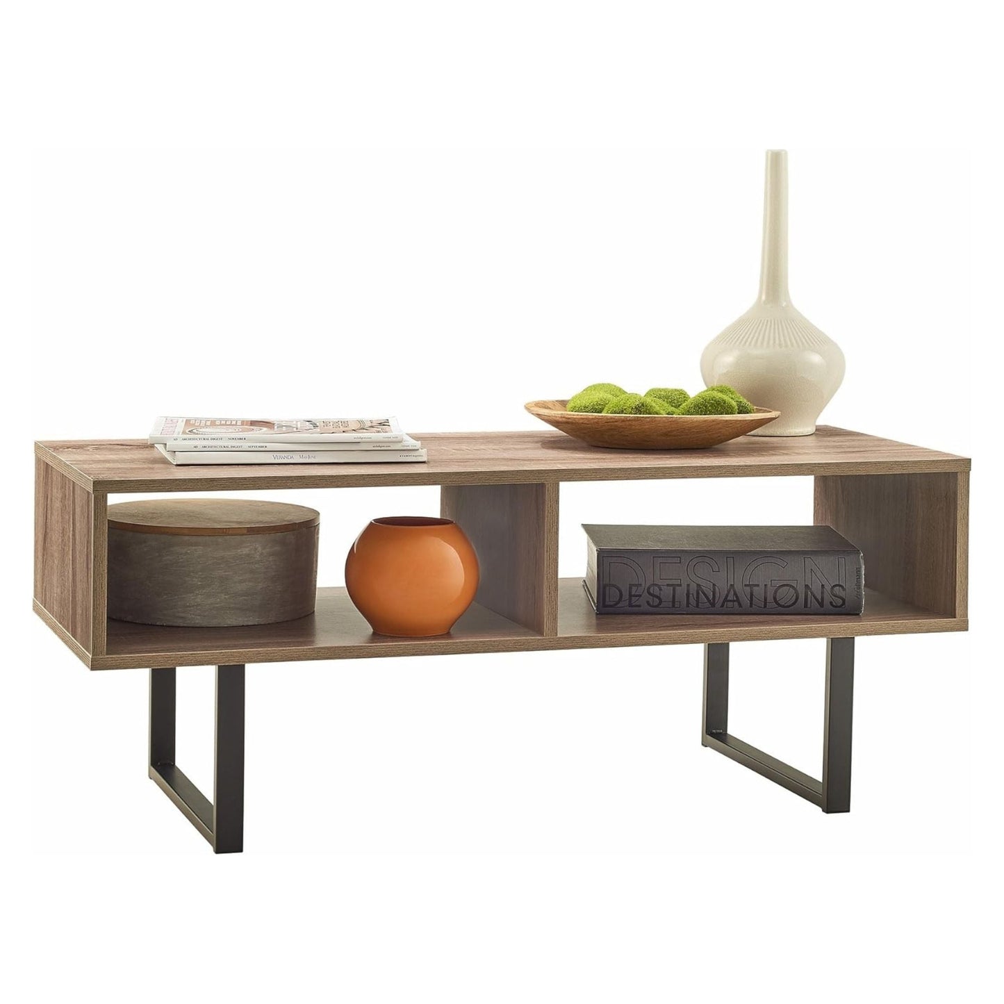 ClosetMaid Wooden Coffee Table with Storage Shelves, Modern Home Furniture, Gray