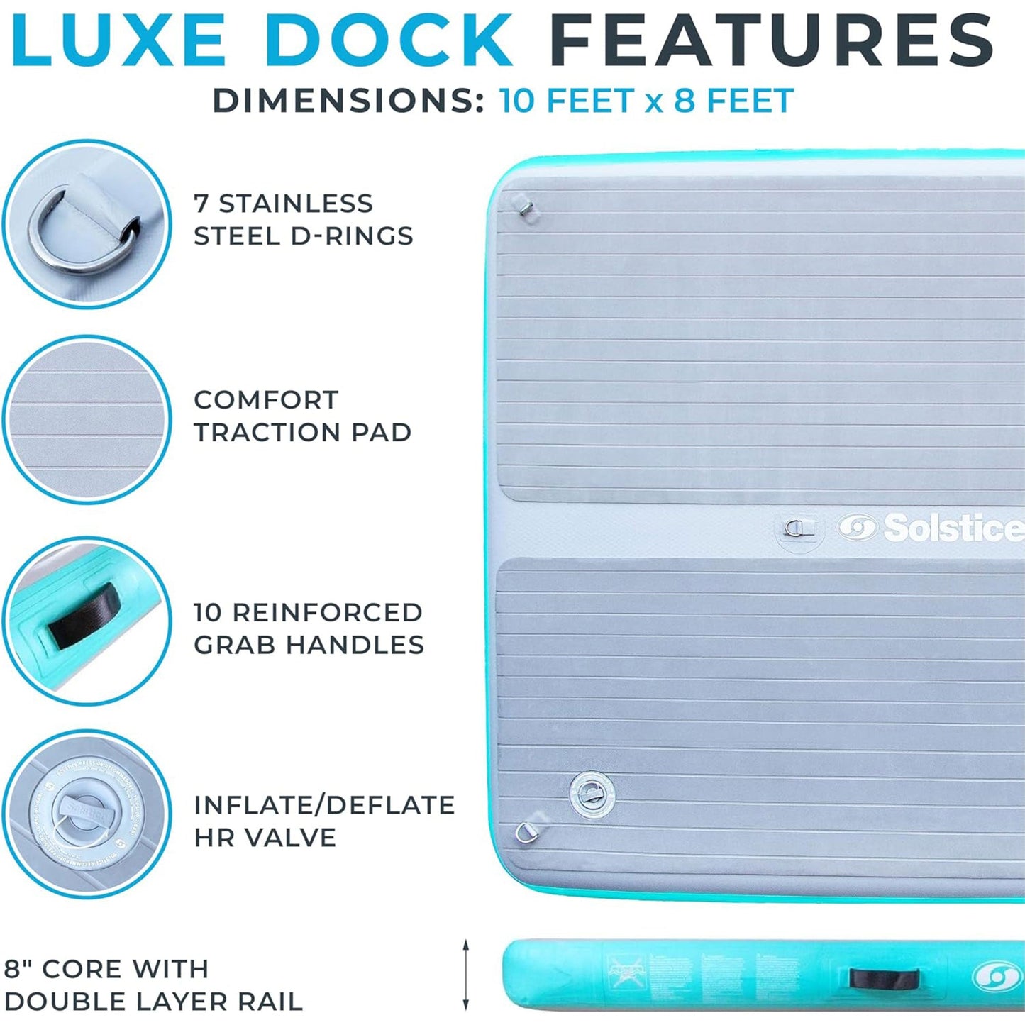 Solstice Original Inflatable LUXE Dock Platform 10' x 8' Floating Raft Water Mat