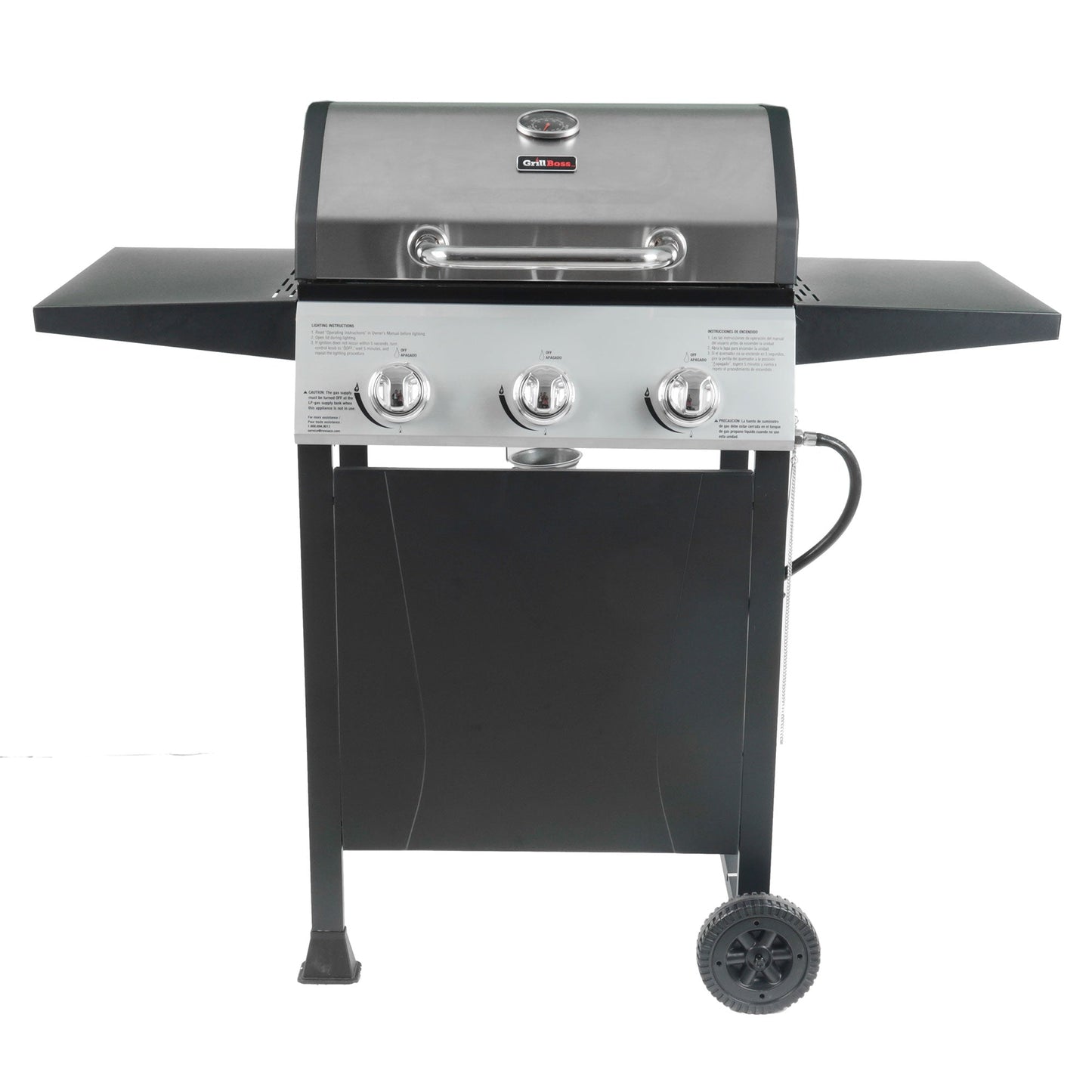Grill Boss 27,000 BTU 3 Burner Propane Gas Grill w/Wheels, Cover, & Side Shelves