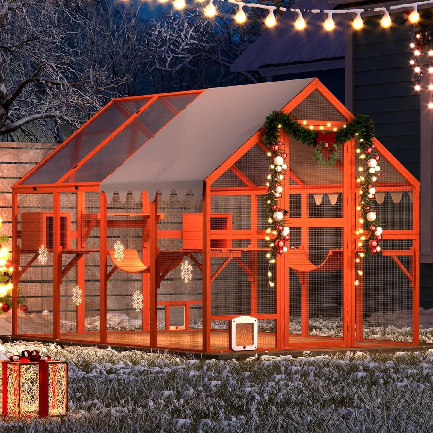 COZIWOW Large Catio Outdoor Cat Enclosure w/Cover, Window, 53.5 sq ft, Orange