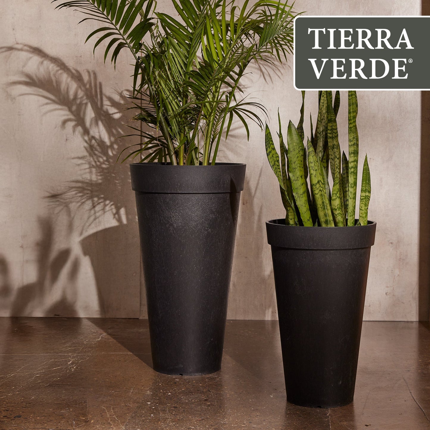 Tierra Verde 2 Pack Aria Round Planter, Self Watering Pot, 15"W x 26"H, Black