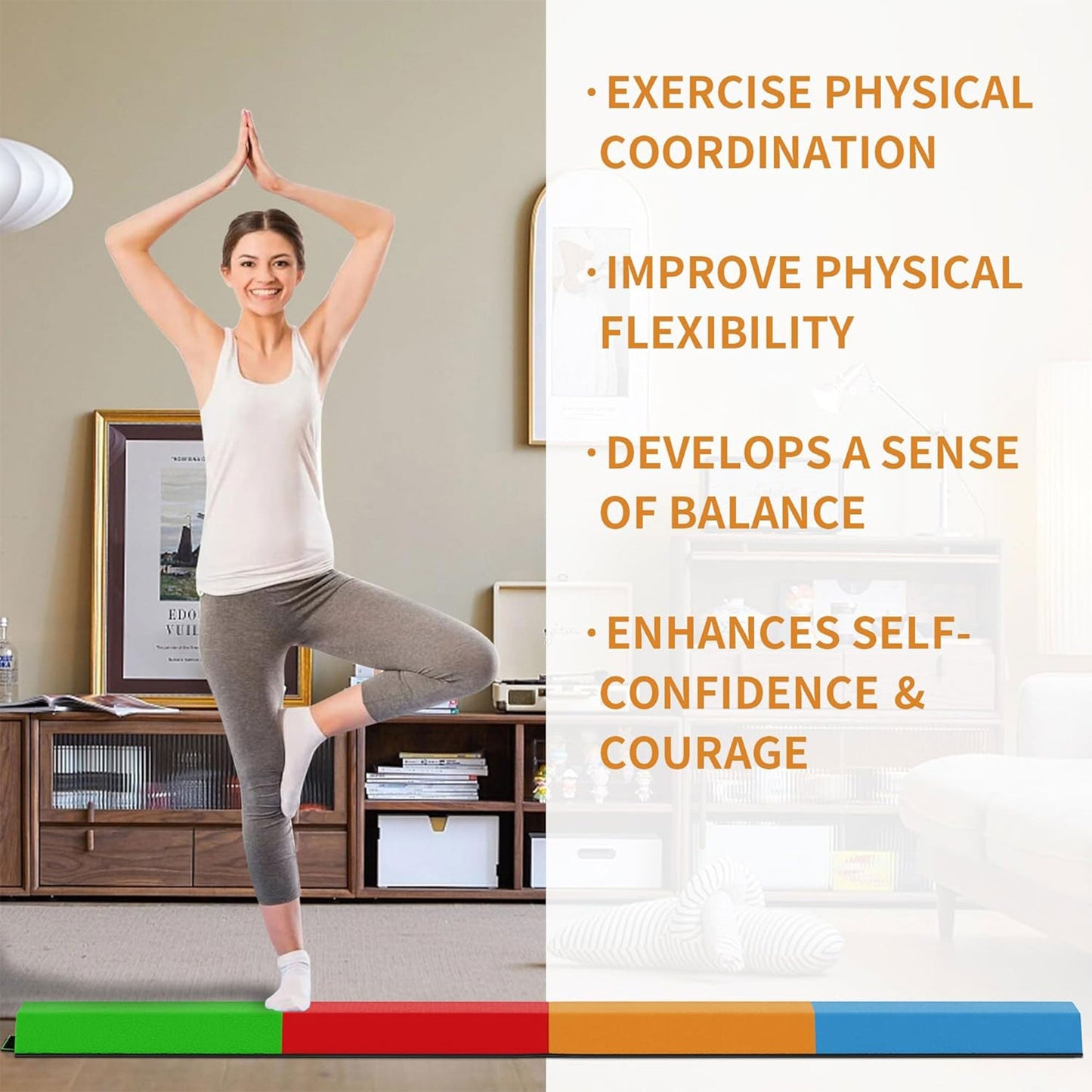 BalanceFrom Fitness All Purpose Mat with 8 Ft Balance Beam Gymnastic Set, Multi