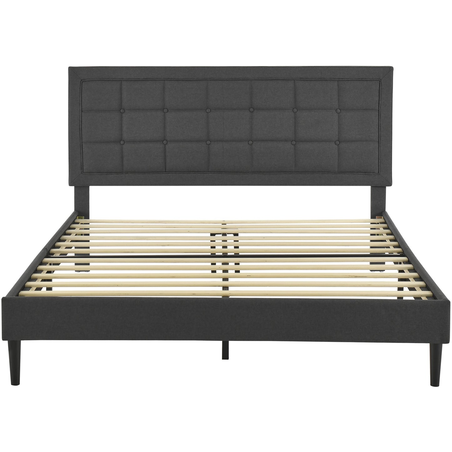 DeCoro Mornington Upholstered 2.0 Platform Bed w/ Metal Frame, Dark Grey, Queen