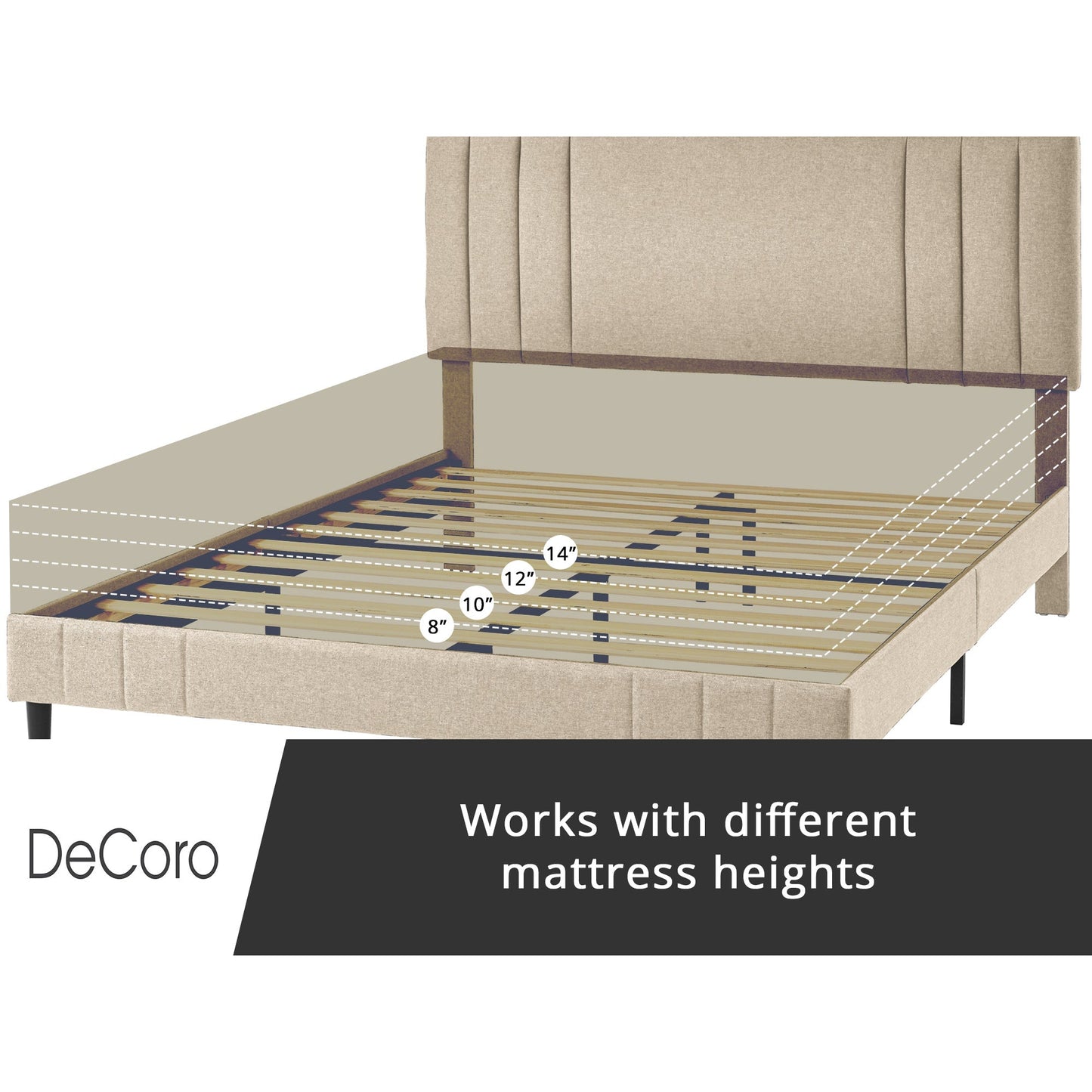 DeCoro Chicago Modern Tufted Upholstered Platform Full Size Bed Frame, Linen