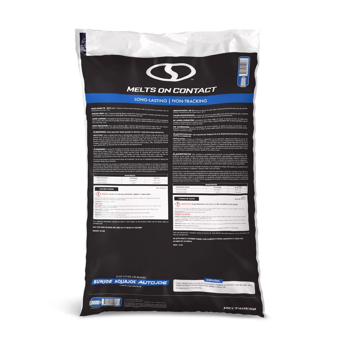 Snow Joe Calcium Chloride Blend Deicer & Snow Removal, 40 Pound Bag, MELT40ESB