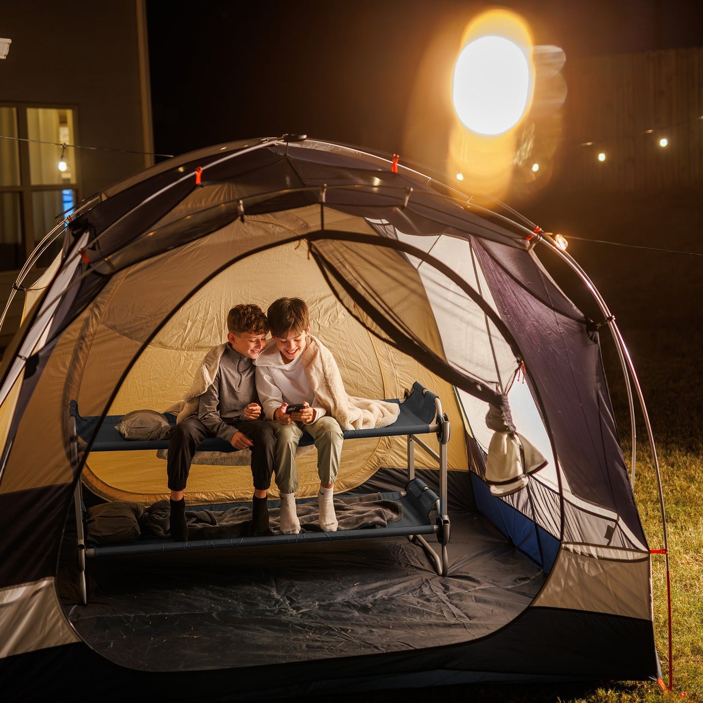 Disc-O-Bed Youth Double Cot Kid-O-Bunk, Storage Organizers & Carry Bag, Grey