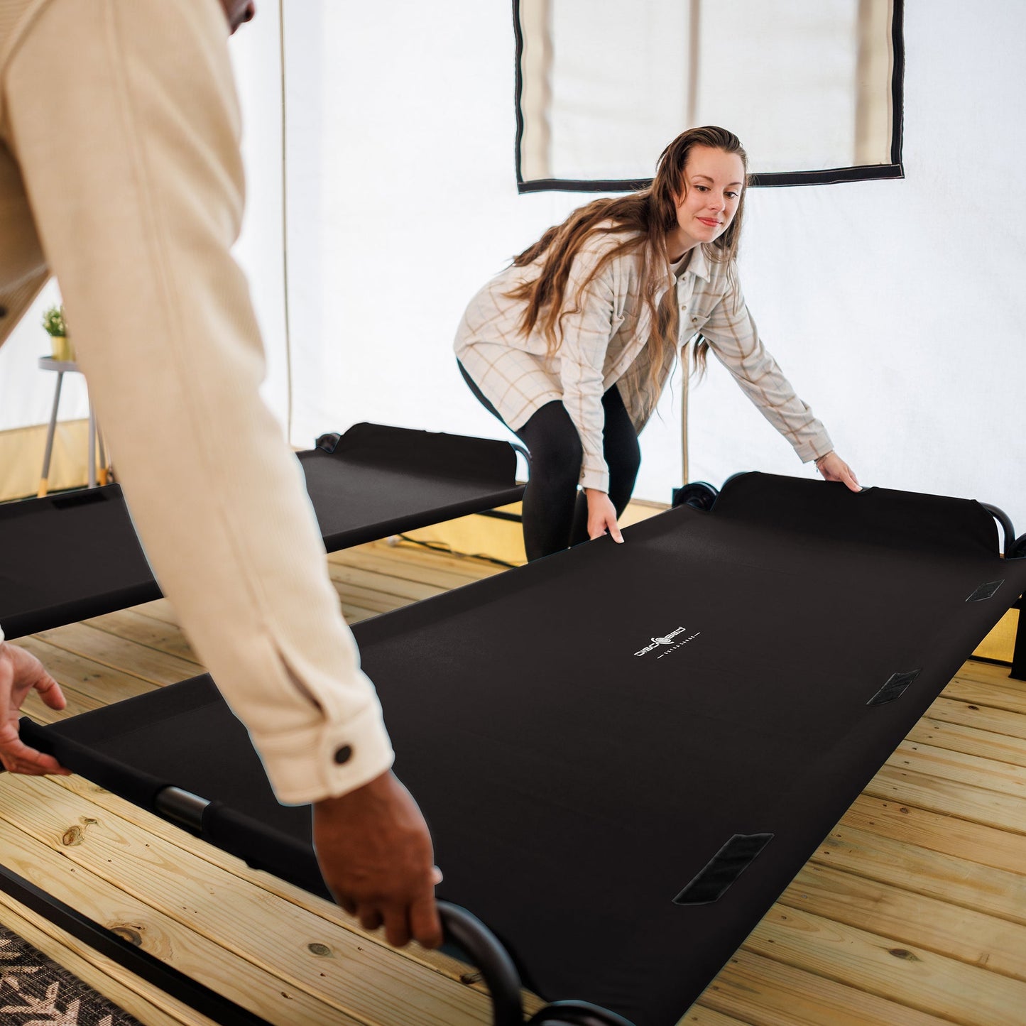 Disc-O-Bed 2XL Outdoor Convertible 2 Person Portable Camping Bunking Cots, Black