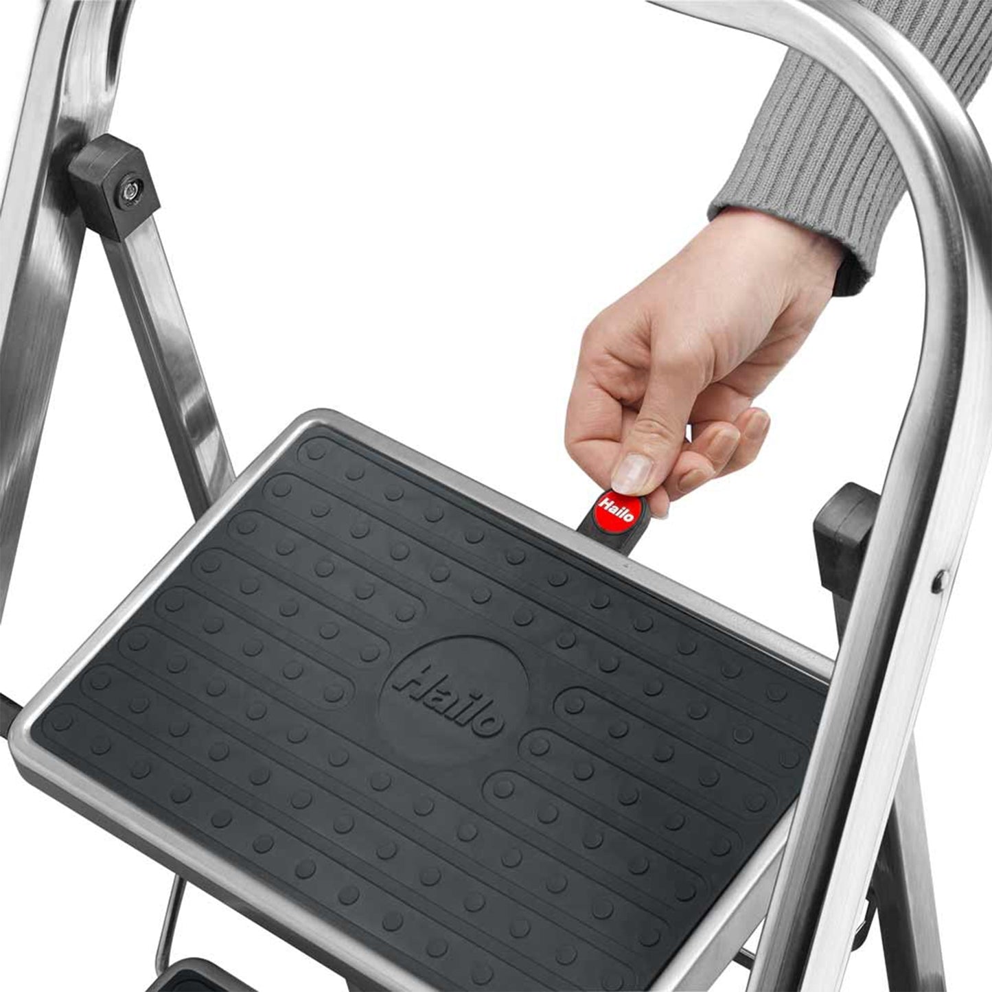 Hailo 2-Tread Household Step Stool, 11.8" Wide Step, 330 lb Capacity, Silver