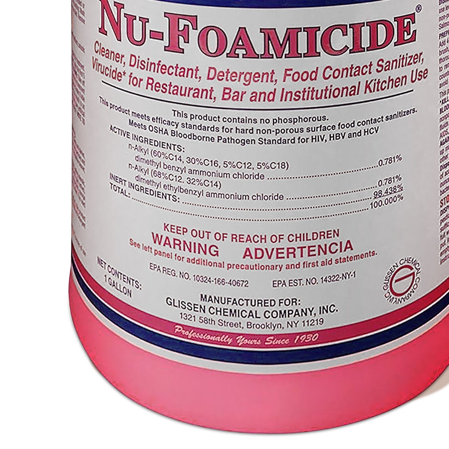 Glissen Nu-Foamicide Cleaner Concentrate, Industrial & Commercial, 1 Gal, 300048