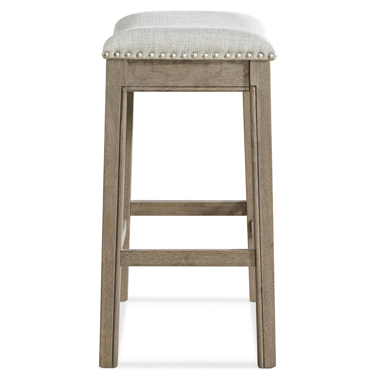 ROME + OAK Parker Backless Saddle Kitchen Counter Stool, Oak, Grey Upholstery