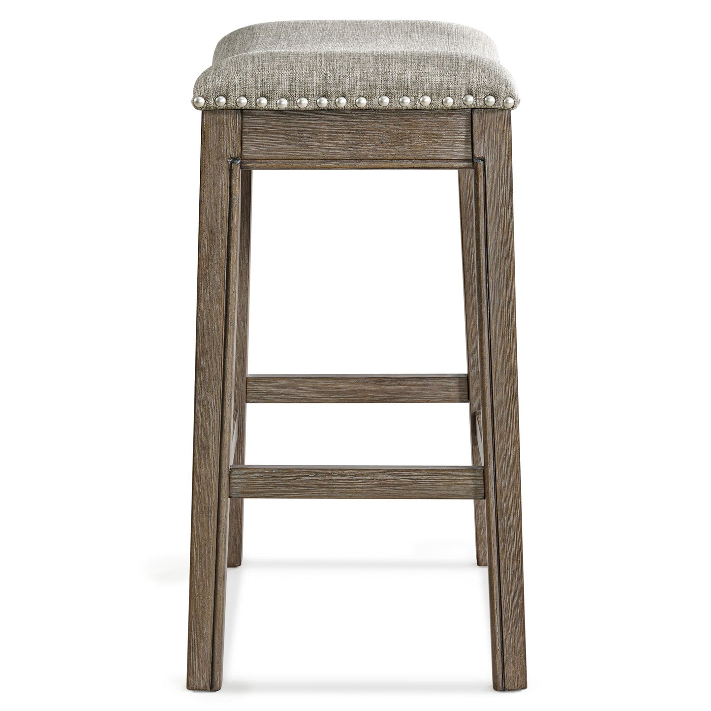 ROME + OAK Parker Backless Saddle Kitchen Counter Stool, Walnut, Grey Upholstery