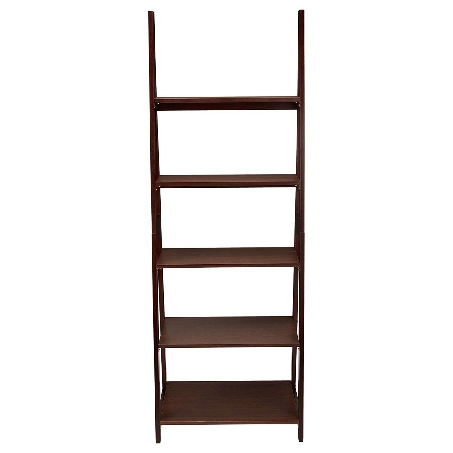 PJ Wood 5 Tier Wooden Ladder Shelf Organizer Bookcase Home Display, Espresso