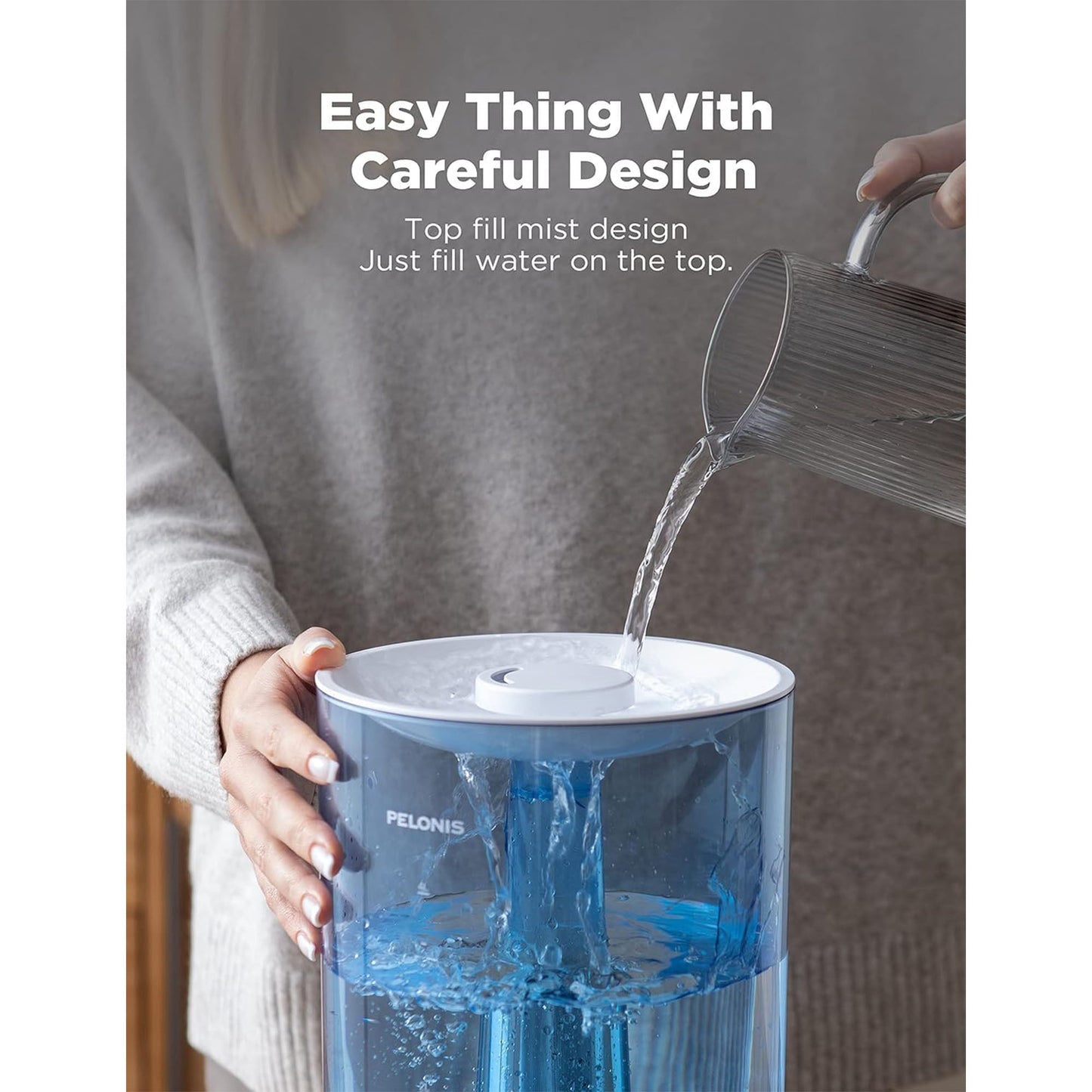 Pelonis 4L Quiet Ultrasonic Warm Cool Mist Bedroom Humidifier Diffuser, White