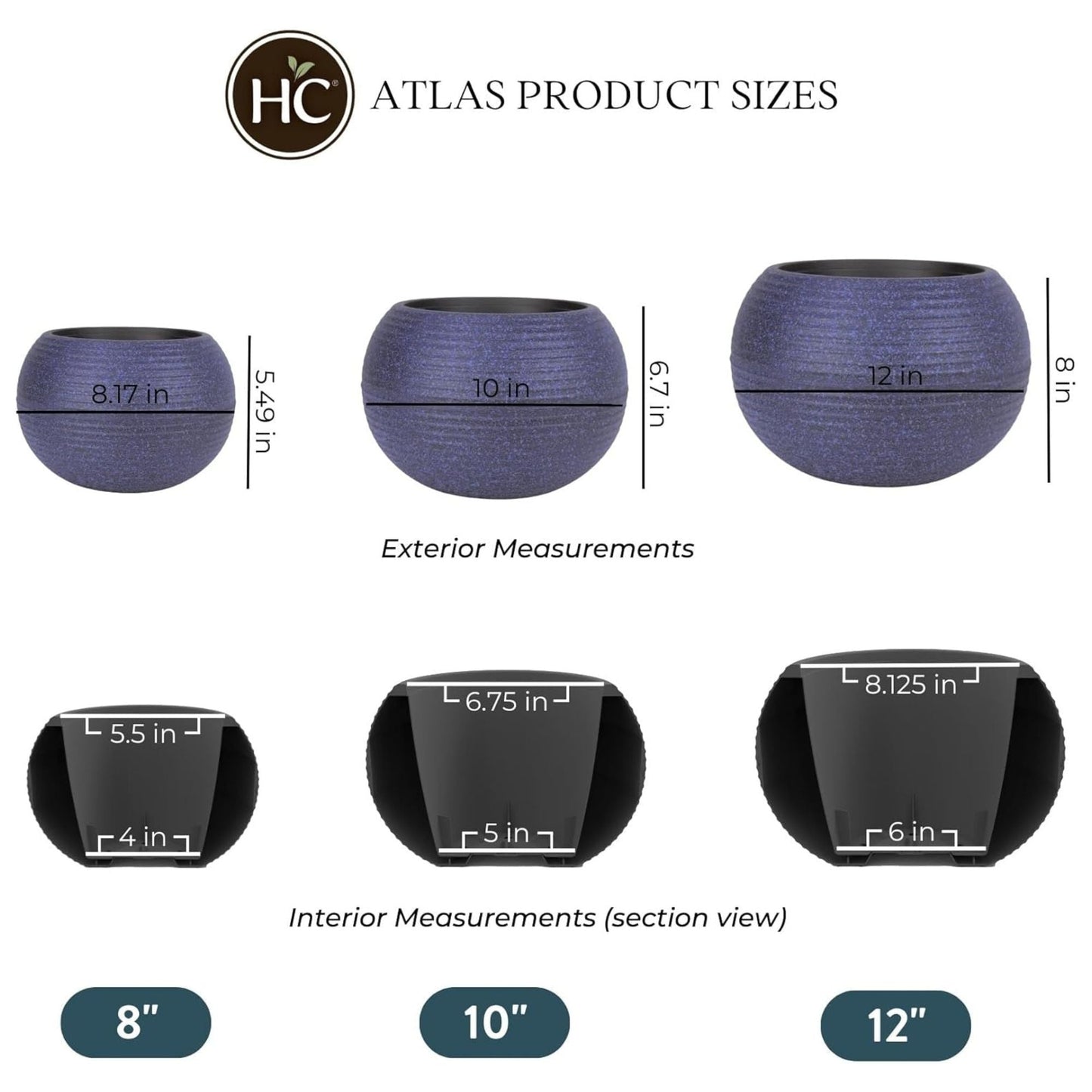 The HC Companies 8 Inch Atlas Sphere Planter, Round Plastic Plant Pot, Blue