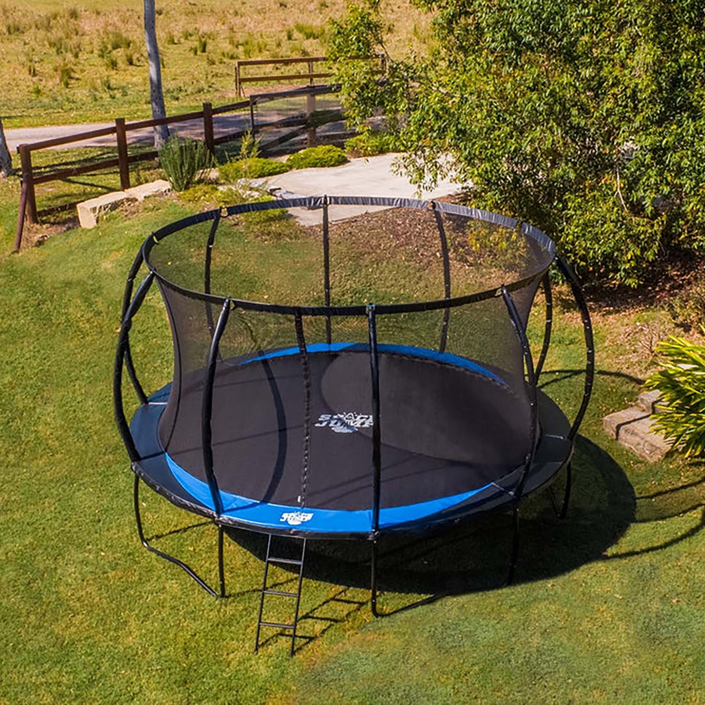 SpaceJump Lunar 14 Foot Trampoline, Outdoor Round Bouncer with Safety Net, Black