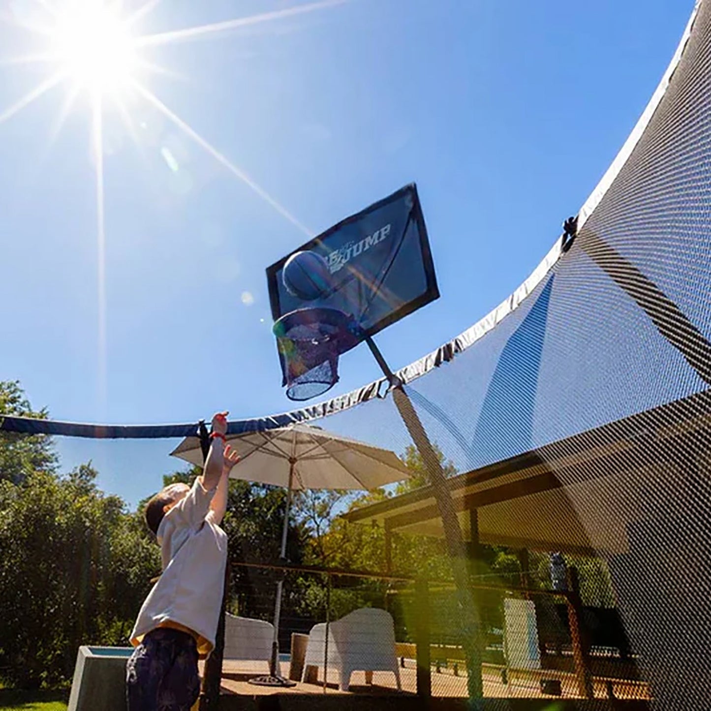 SpaceJump AstroJam Trampoline Basketball Hoop Attachment Accessory, Black/Blue