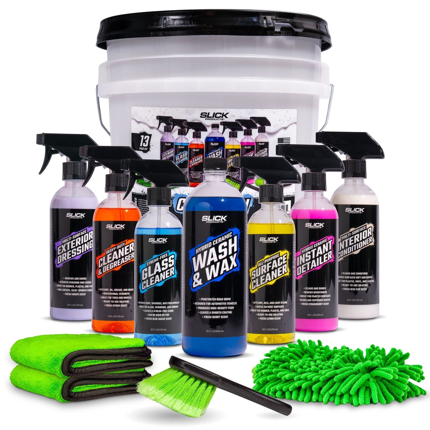 Slick Products 13-Piece Car Wash Cleaning and Detailing Kit, Towel & Scrub Brush - Find Fresh Goods