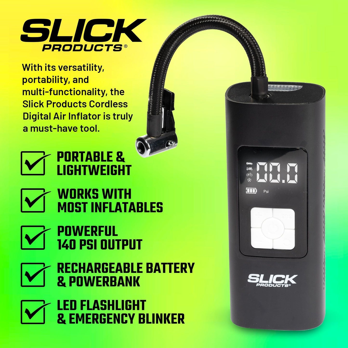 Slick Products Cordless Digital Air Inflator, Portable Tire Pump and Power Bank - Find Fresh Goods