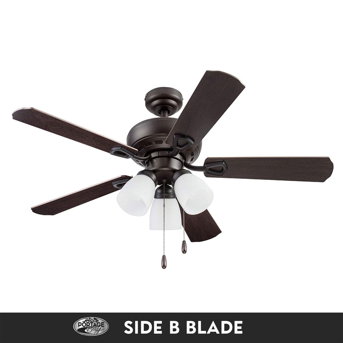 Portage Bay Miller Park Ceiling Fan w/ 5 Reversible Blades & Motor, 44", Bronze