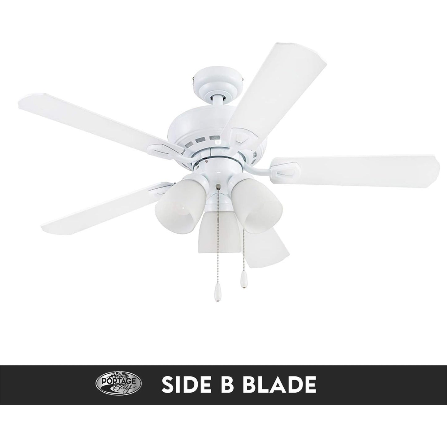 Portage Bay Miller Park Ceiling Fan w/ 5 Reversible Blades & Motor, 44", White