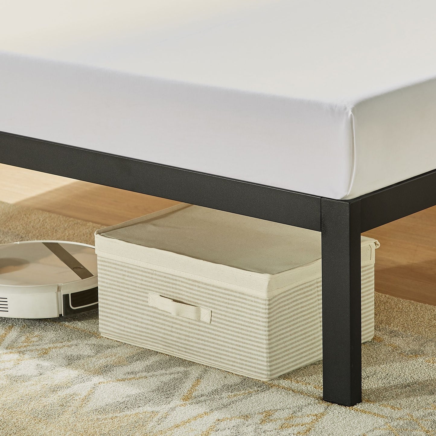 Mellow HYLLE Metal & Wood Platform Bed Frame with Low Headboard Shelf, Full