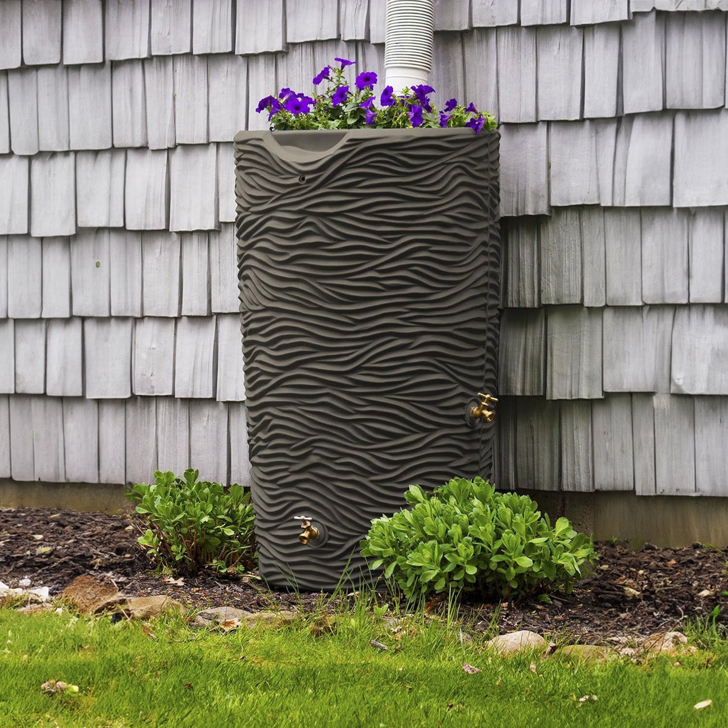 Good Ideas Impressions 65 Gallon Palm Trunk Rain Saver Barrell, 2 Spigots, Oak