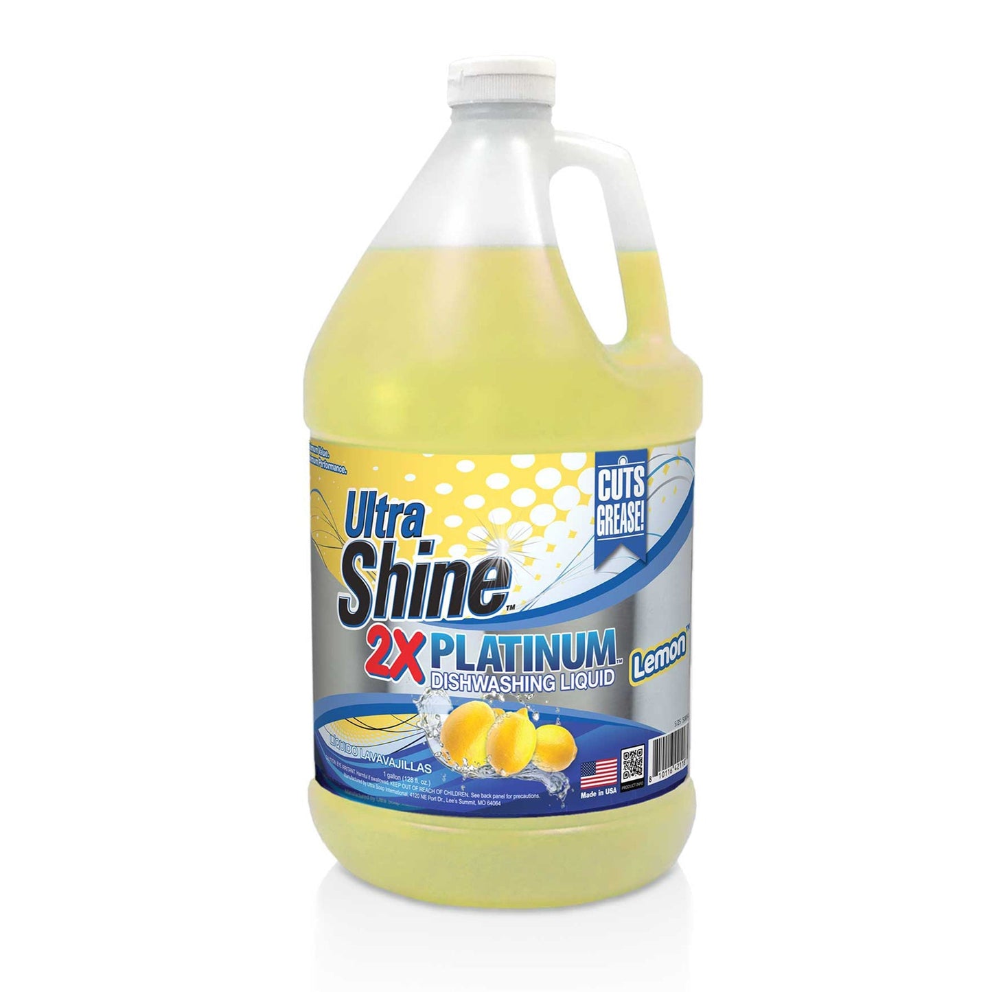Ultra Shine ™ 4 Pack 2X Platinum™ Dish Cleaning Liquid, Lemon, 1 Gallon, Yellow