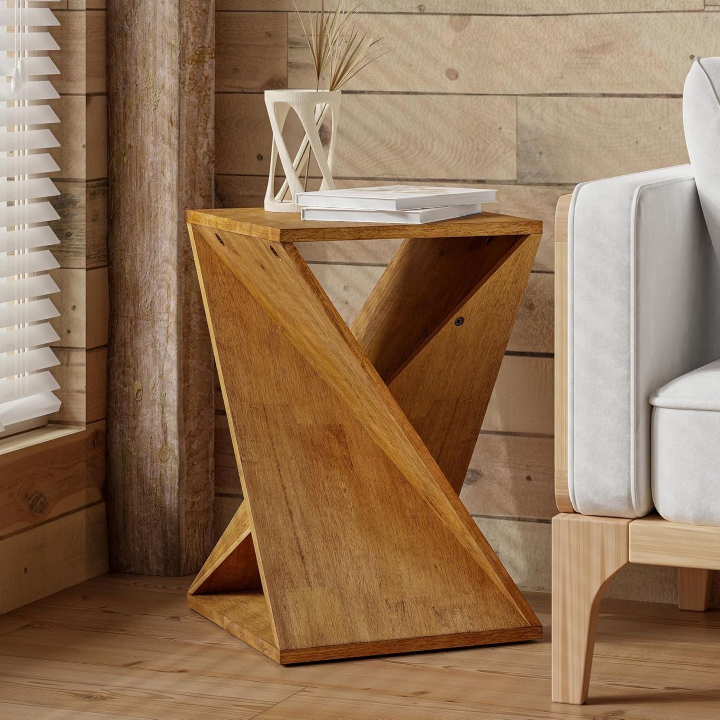 COZAYH Farmhouse End Table, Square Solid Pedestal Design, for Living Room, Brown