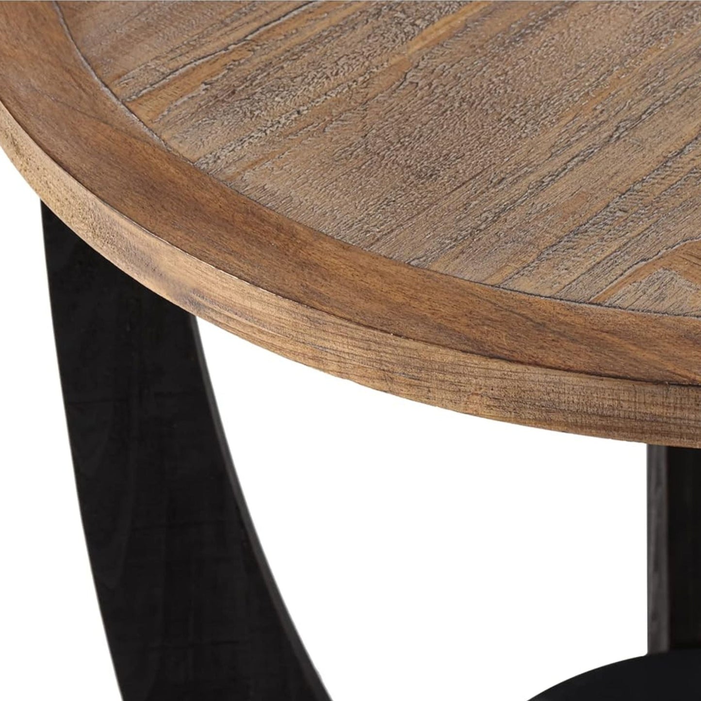 COZAYH Rustic Farmhouse Round End Table, Storage Shelf for Living Room, Black